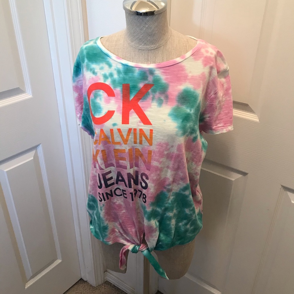 Calvin Klein tie dye tee with tie front